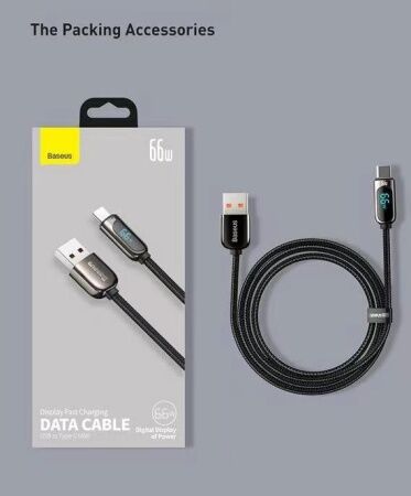 Кабель USB BASEUS Display Fast Charging, USB - Type-C, 66W, 1 м, черный - 6